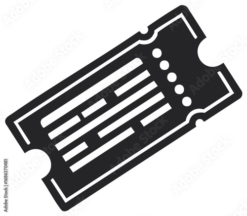 Single Black Ticket Icon with Perforated Edge and White Lines