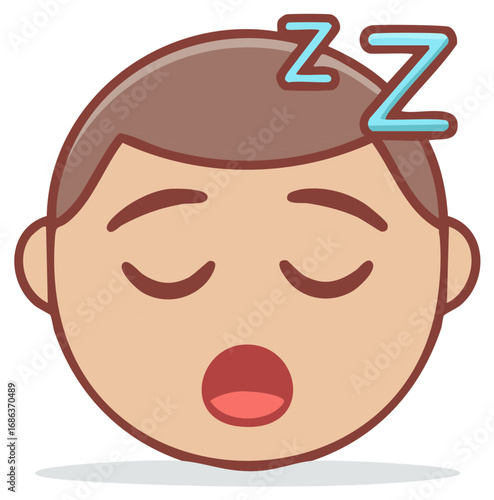 Drowsy cartoon face emoji with Zzz symbols above head sleeping and yawning