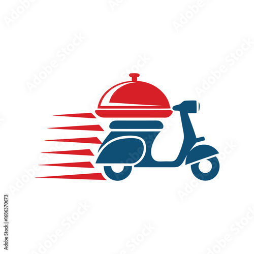 Red and blue scooter with food cloche and motion lines moped vehicle 1