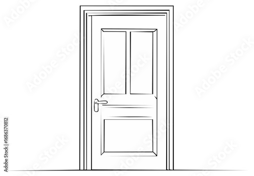 Minimalist Line Art Drawing of a Closed Door with Handle and Frame for Home Interior Design