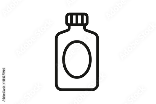 Cosmetic bottle line icon. Medicine, pharmacy container symbol. Skincare, beauty product packaging. Health care liquid, lotion, shampoo pictogram. Vector illustration.