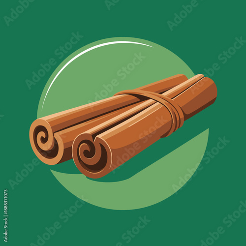 Aromatic Cinnamon Sticks on Green Background Detailed Illustration for Culinary and Holiday Themes