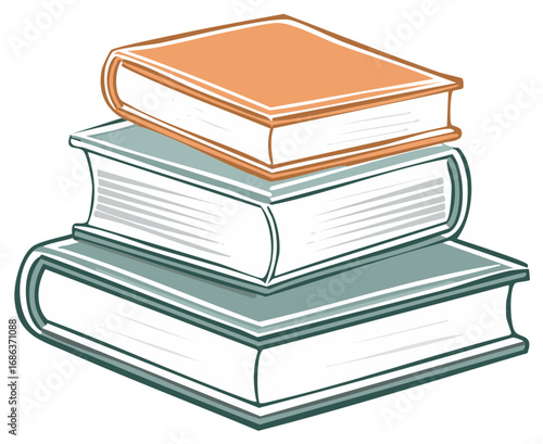 Stack of Three Open Books With Orange Cover on Top