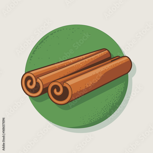 Aromatic Cinnamon Sticks Illustration with Warm Colors and Green Backdrop Perfect for Festive Recipes and Holiday Marketing
