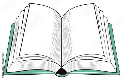 Open Book with Blank Pages Hand Drawn Illustration Educational Material Stationery School Supplies