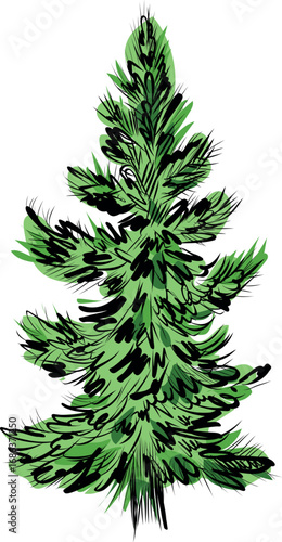 Christmas tree hand drawn green pine vector illustration