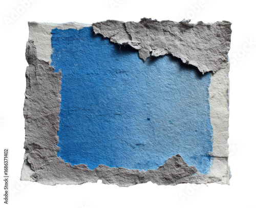 Torn paper, muted blue, gray edges