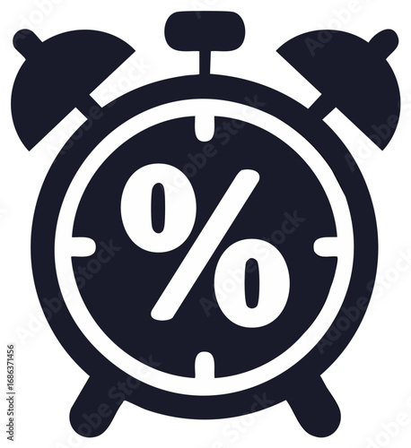 Limited time offer concept with alarm clock and percentage sign icon for sale and discount promotion