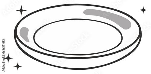 Cleaned Shiny Plate Cartoon Illustration with Dishware Cleanliness Concept