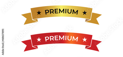 Premium Curved Ribbon Banner Collection – Gold and Red Labels for Marketing & Branding