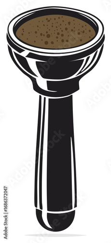 Espresso coffee brewing portafilter with rich crema in a vector illustration