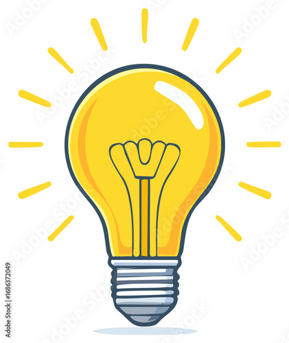 Cartoon Illustration of Glowing Lightbulb Representing Idea or Inspiration