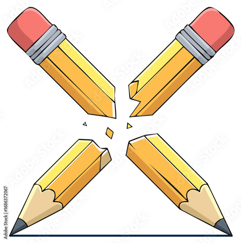 Broken pencils in a starburst design concept, educational, artistic or concept