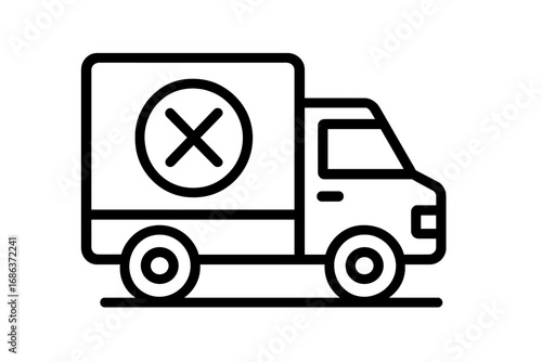 Delivery failed icon. Canceled shipping truck symbol. Logistics error or rejected parcel concept. Lorry with cross mark. Modern outline vector for web, apps, and UI design.
