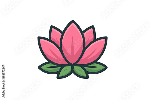 Lotus flower logo icon. Vector illustration for yoga, spa, and wellness. Symbol of purity, beauty, and enlightenment. Meditation, harmony, and spiritual growth concept design.