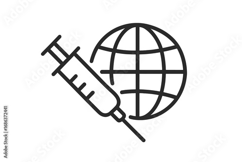 Global vaccination campaign concept. Worldwide immunization against virus. Syringe with vaccine and Earth globe icon. Healthcare and medicine symbol for pandemic prevention.