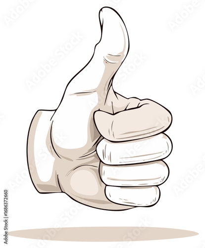 Illustration of a Thumbs Up Hand Gesture, Approval Symbol, Positive Sign Cartoon Style