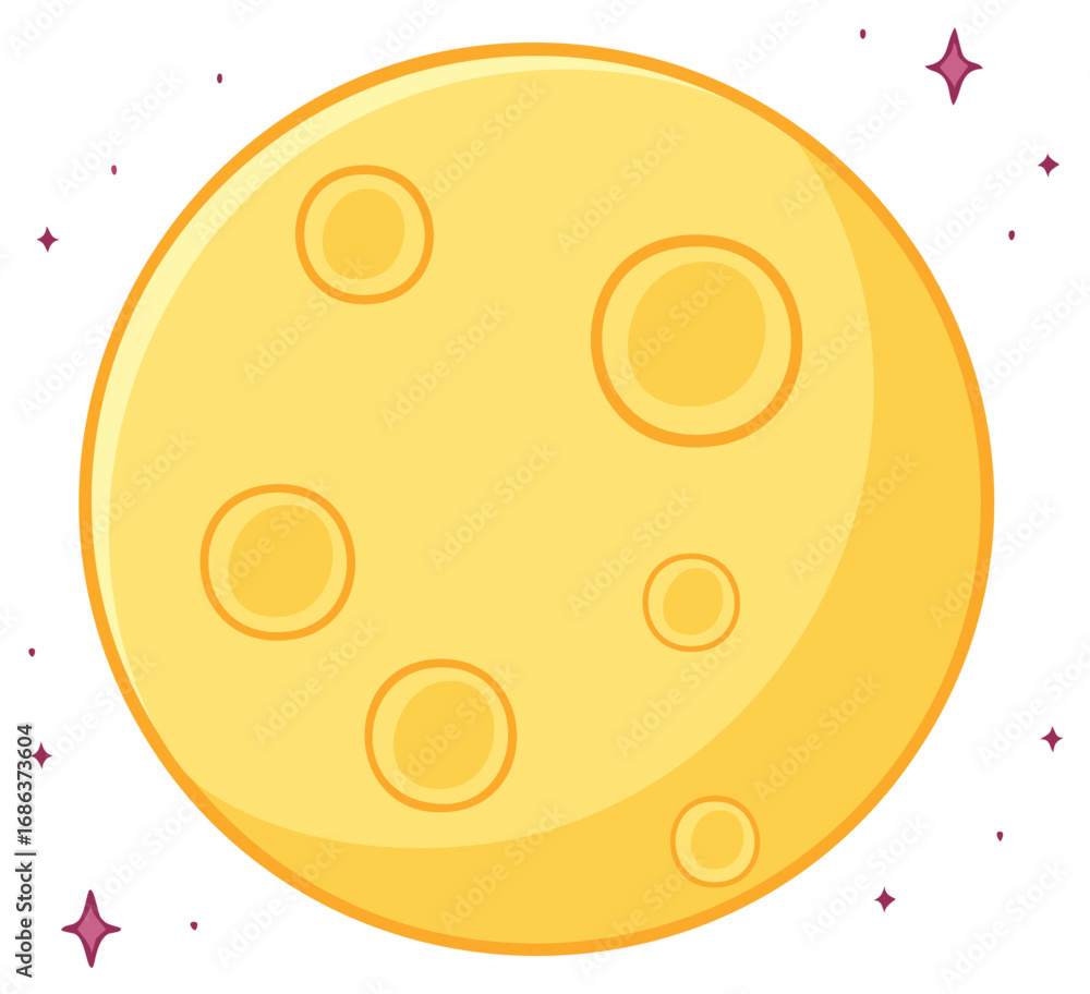 Fototapeta premium Stylized Yellow Moon with Craters and Stars in a Cartoon Style