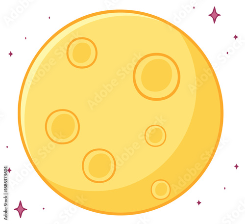 Stylized Yellow Moon with Craters and Stars in a Cartoon Style