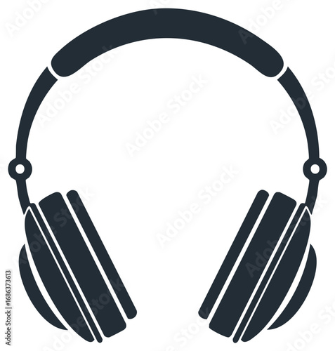 Black silhouette icon of over-ear headphones for music listening and audio entertainment