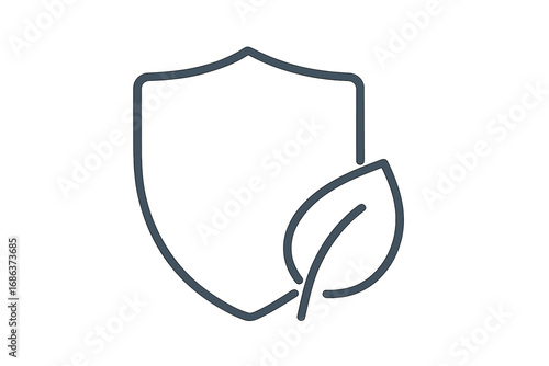 Eco protection shield with leaf icon. Concept of environment safety, natural security, bio, vegan and organic food warranty. Minimal vector illustration for web, app, ui, ux.