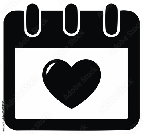 Black Calendar Icon with Heart Symbol