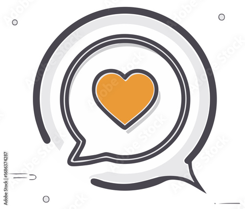 Orange heart icon in speech bubble shape graphic design