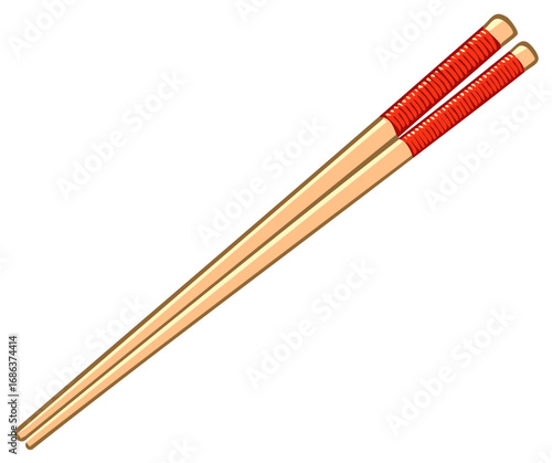Pair of Traditional Chopsticks with Red Grips for Asian Cuisine Utensils