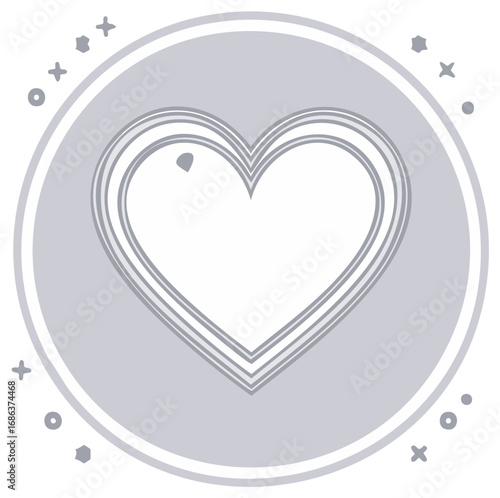 Heart graphic illustration of love Valentines card symbol in silver circle frame decoration