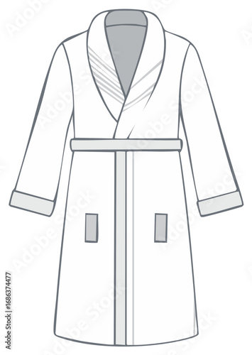 Bathrobe technical fashion flat sketch vector illustration with shawl collar and tie belt