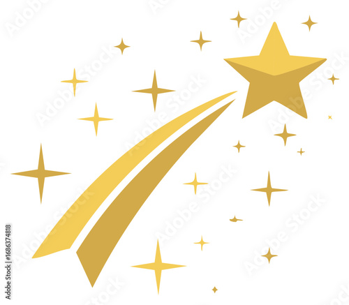 Golden star shooting with trail and stars vector illustration on white background