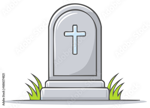 Simple Tombstone with Cross and Grass Illustration