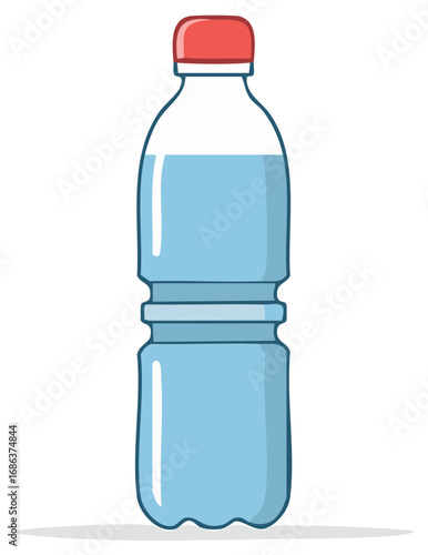 Simple Cartoon Illustration of a Plastic Bottle of Water with Red Cap