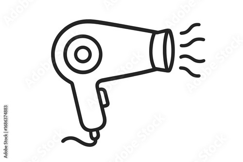 Hair dryer icon vector illustration. Modern electric hairdryer outline graphic for beauty, salon, styling apps, technology, hygiene, personal care, bathroom, home appliances, blow dry concepts.