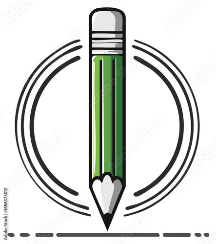 Pencil with Eraser Drawing Circle and Line Creativity Concepts Education