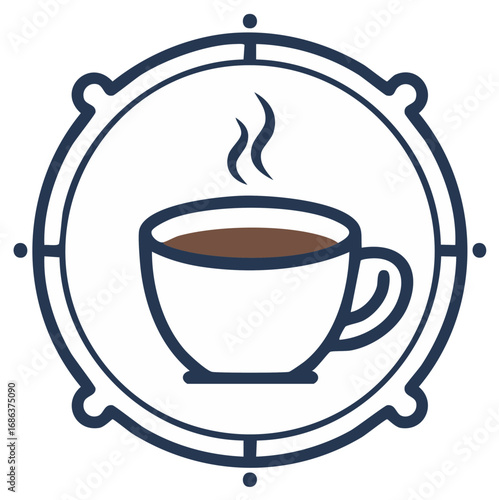 Hot Coffee Cup Logo Compass Design Nautical Steaming Drink Illustration