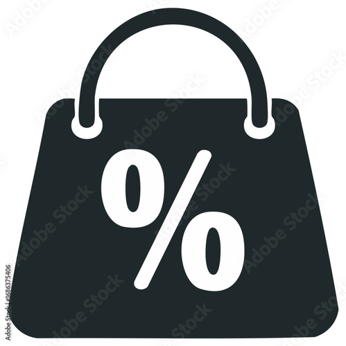 Icon of a Shopping Bag with a Percentage Sign, sale on a retail product and price discounts offer, commerce illustration