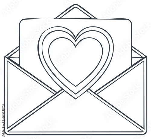 Hand drawn outline envelope with a heart shaped card peeking out