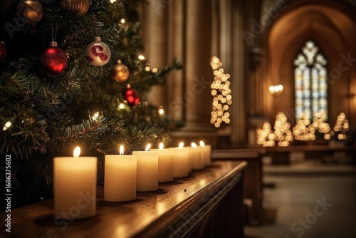 Wallpaper Mural Row white candles wooden table church are arranged Lots of burning Torontodigital.ca