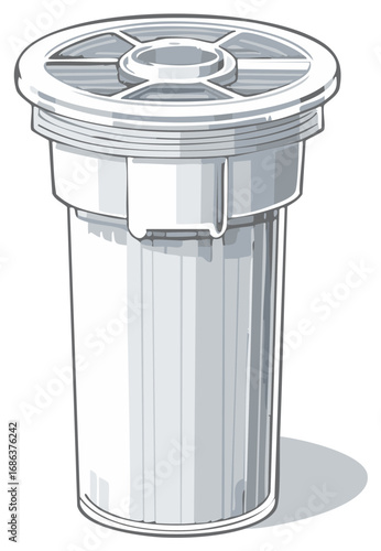 Swimming pool skimmer basket grey plastic cylindrical filter element maintenance illustration