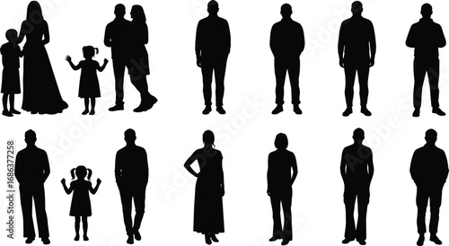ector illustration of various silhouettes of people, including family, adults, and children, ideal for family, relationship, and social-themed designs