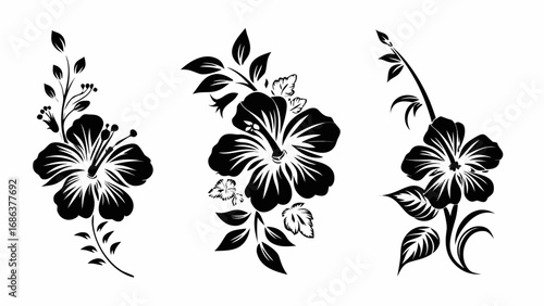Elegant black hibiscus floral designs offer a touch of tropical paradise for your creative projects