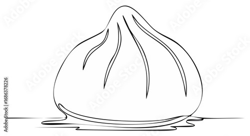 Minimalist continuous line art drawing of a traditional Asian soup dumpling, delicious cuisine
