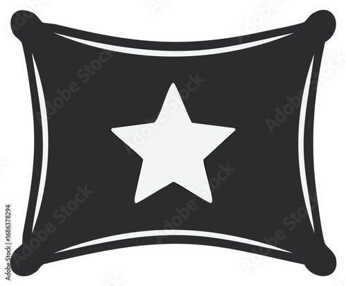 Black pillow shape with a white star symbol, pillow icon illustration