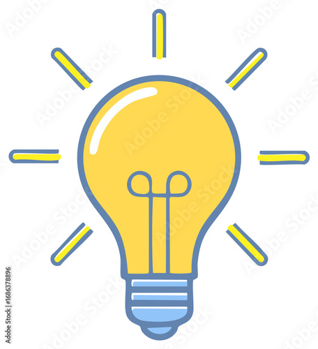 Illustration of a glowing light bulb with radiating lines for bright ideas and innovation