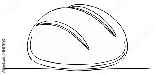 Simple Contour Drawing of Loaf Freshly Baked Bread Still Life Food Illustration