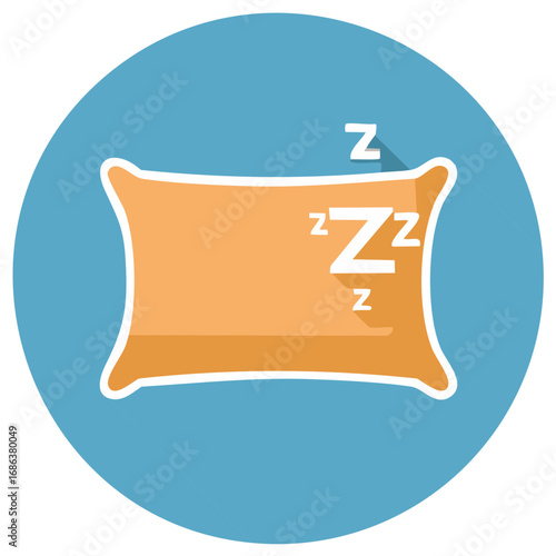 Conceptual Illustration of an Orange Pillow with Letter Z Symbolizing Sleep and Rest on Blue Circle