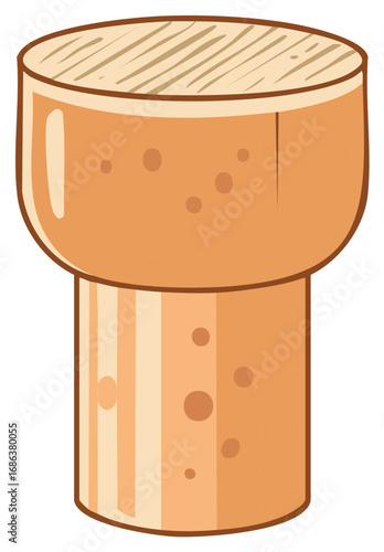 Cartoon illustration depicting a wine cork with a smooth texture and various shades of brown color