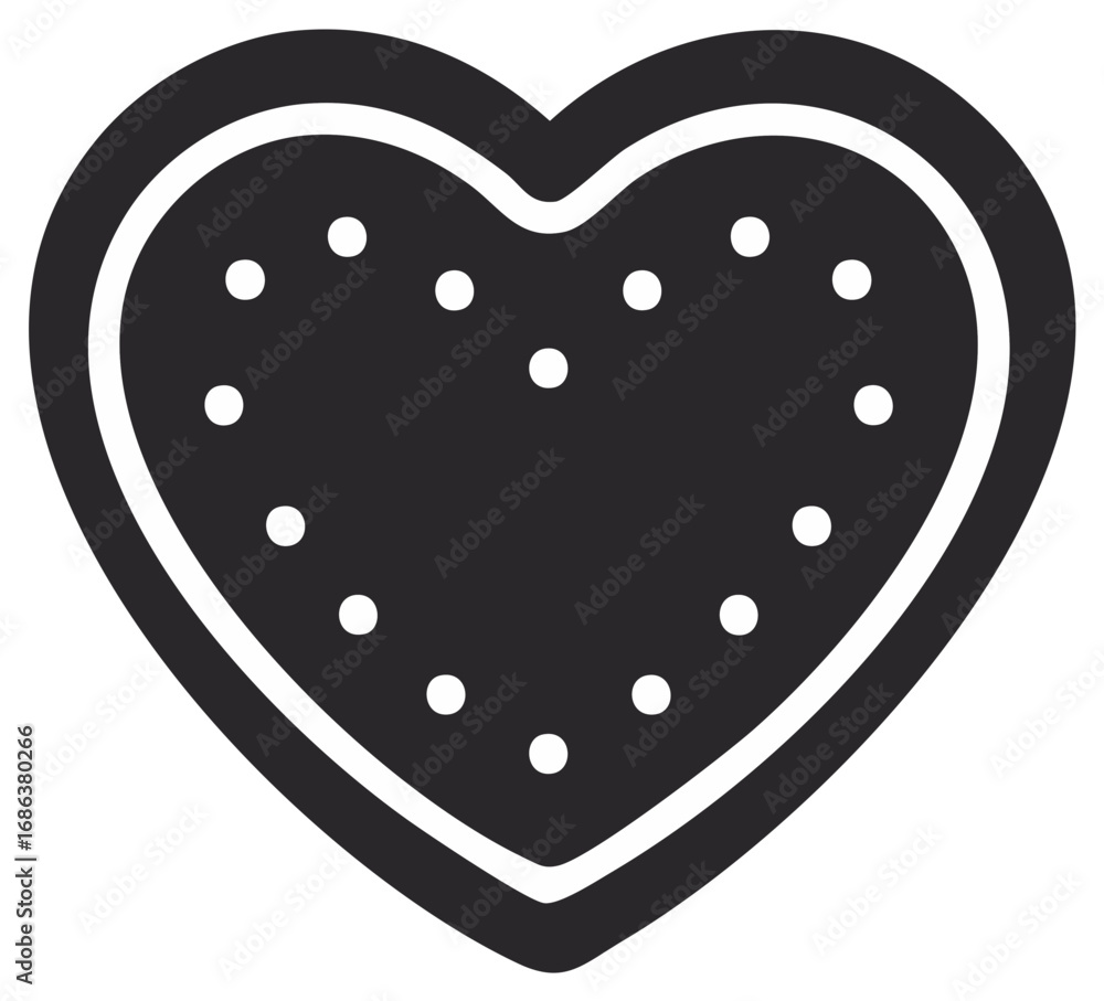 Obraz premium Black and white heart-shaped cookie with dotted design, simple design