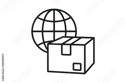 Minimal syringe icon with earth globe, thin line vector illustration for web, graphic and app design, vaccination, medicine concept, global health campaign, transparent background, cartoon style